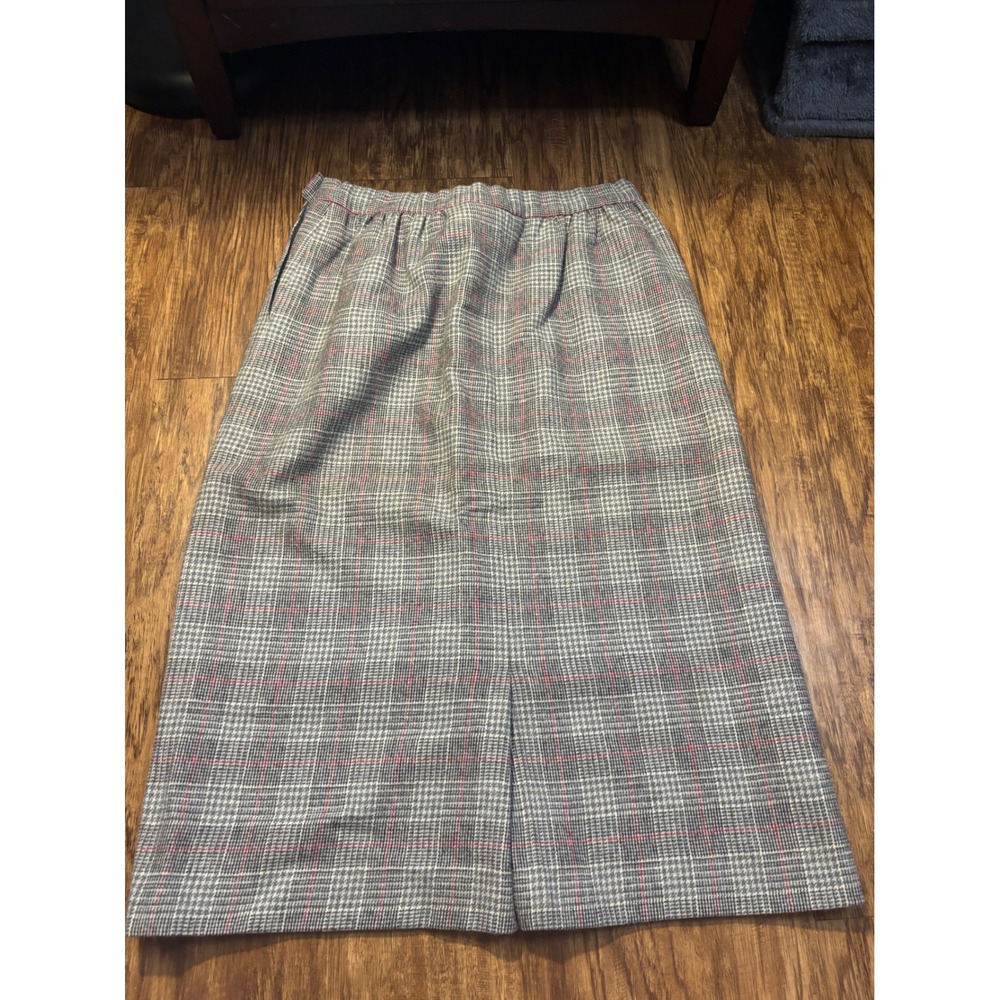 Vintage Pendleton Pet Grey Plaid Wool Midi Skirt Size 26" 80s Academia Heritage - Picture 9 of 11